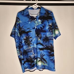 Hawaiian Tropical Blue & Green Lightweight Button Down Shirts